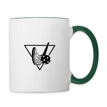Floorball im Dreieck schwarz - Tasse zweifarbig - Weiß/Dunkelgrün - Rechts