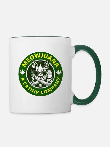 Katze und Miaujuana - Tasse zweifarbig - Weiß/Dunkelgrün