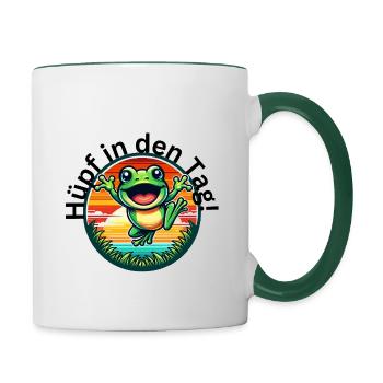 A cheerful frog that greets the day! - Contrasting Mug - white/dark green - Right