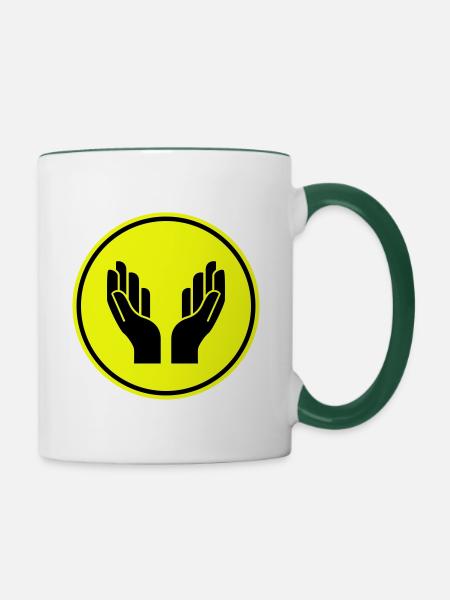 Hände Beten Icon - Tasse zweifarbig - Weiß/Dunkelgrün
