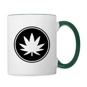 Icône de feuille de chanvre - Mug contrasté - blanc/vert foncé - Droite