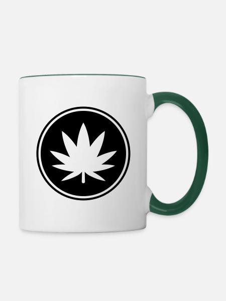 Hanf Blatt Icon - Tasse zweifarbig - Weiß/Dunkelgrün