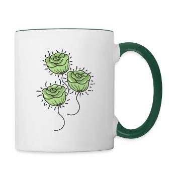 Rosen Blumen - Tasse zweifarbig - Weiß/Dunkelgrün - Rechts