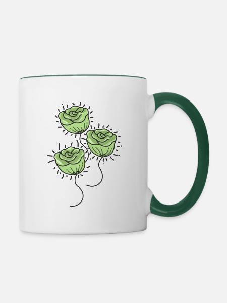 Rosen Blumen - Tasse zweifarbig - Weiß/Dunkelgrün