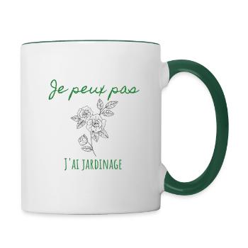 Je peux pas, j'ai jardinage - Mug contrasté - blanc/vert foncé - Droite