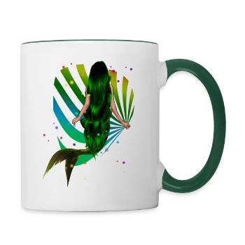 Sirène Arc-en-ciel vert Coquillage Mer - Mug contrasté - blanc/vert foncé - Droite