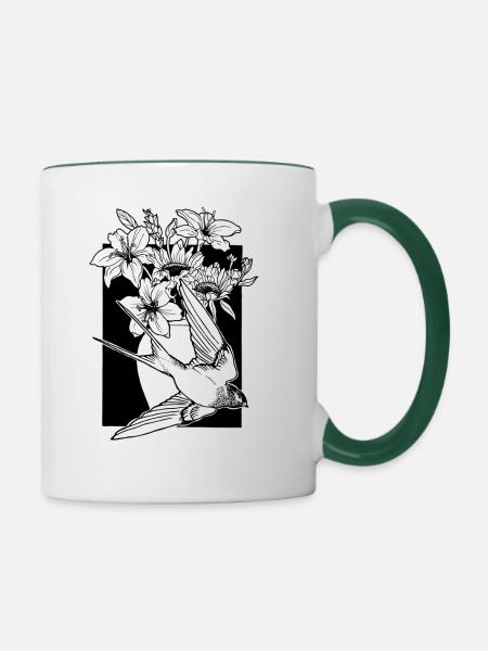 Schwalben Blume - Tasse zweifarbig - Weiß/Dunkelgrün