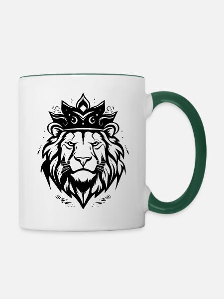 Löwe Löwenkopf Raubtier - Tasse zweifarbig - Weiß/Dunkelgrün