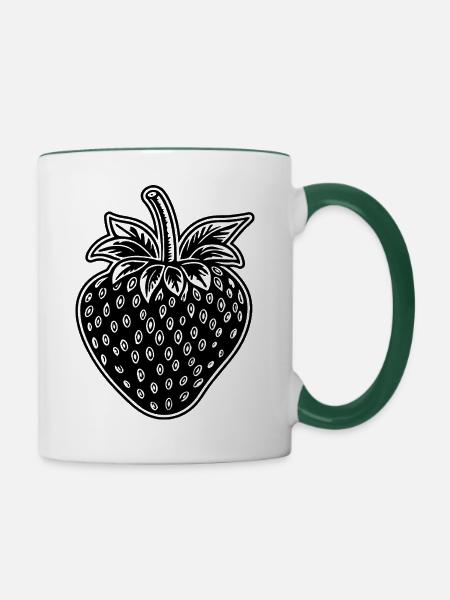 Erdbeere Obst Frucht - Tasse zweifarbig - Weiß/Dunkelgrün