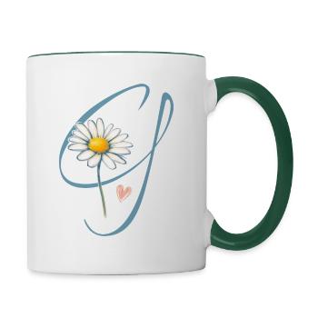 Buchstabe G Gänseblümchen Herz - Tasse zweifarbig - Weiß/Dunkelgrün - Rechts