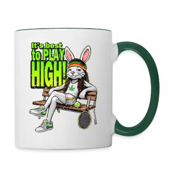 Tennis better play high over the net funny rabbit - Tasse zweifarbig - Weiß/Dunkelgrün - Rechts