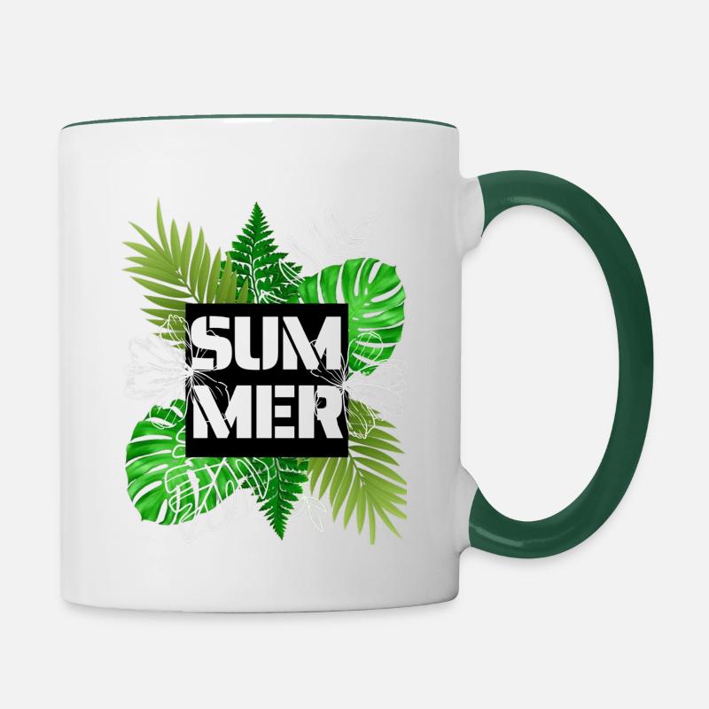 Plantes d’été Feuilles de palmier - Mug contrasté - blanc/vert foncé