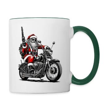Santa Claus with revolver on motorcycle - Contrasting Mug - white/dark green - Right