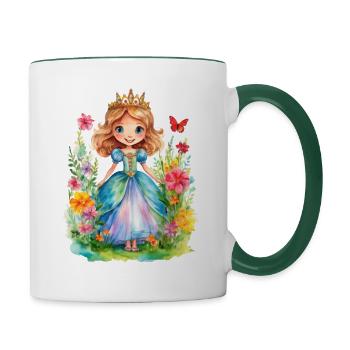Princesse dans le jardin - Mug contrasté - blanc/vert foncé - Droite
