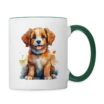 Dog puppy – puppy dog illustration - Contrasting Mug - white/dark green - Right