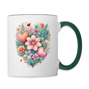 Illustration of flowers and hearts for Mother's Day - Contrasting Mug - white/dark green - Right