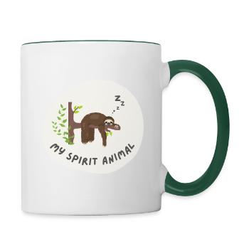 sleeping sloth spirit animal - Tasse zweifarbig - Weiß/Dunkelgrün - Rechts