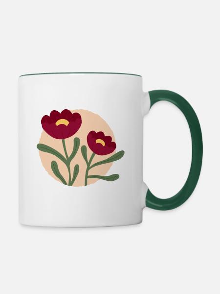 Blumen dunkelrot - Tasse zweifarbig - Weiß/Dunkelgrün