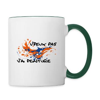 t-shirt j'peux pas j'ai peinture - artiste peintre - Mug contrasté - blanc/vert foncé - Droite