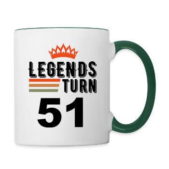 51 Geburtstag, Legenden werden 51 Jahre alt - Tasse zweifarbig - Weiß/Dunkelgrün - Rechts