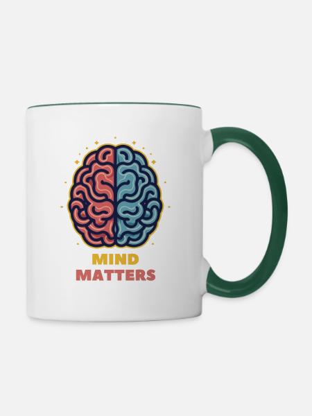 Mind Matters - Gehirn-Illustration - Tasse zweifarbig - Weiß/Dunkelgrün
