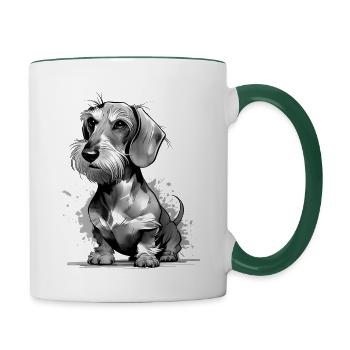 Rauhaardackel gezeichnet - Dackel gemalt - Tasse zweifarbig - Weiß/Dunkelgrün - Rechts