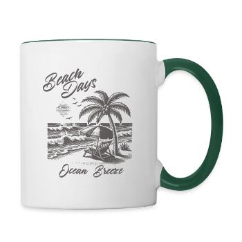 Palmen, Meer und Sonne - Beach Days & Ocean Breeze - Tasse zweifarbig - Weiß/Dunkelgrün - Rechts