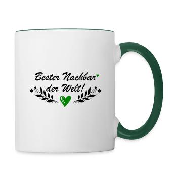 Bester Nachbar der Welt - Tasse zweifarbig - Weiß/Dunkelgrün - Rechts