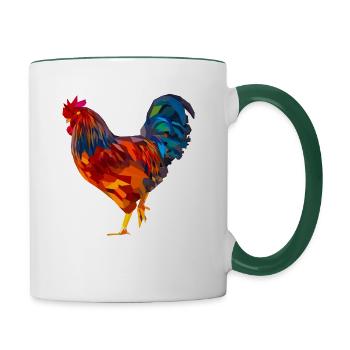 Rooster polygon, colorful - Contrasting Mug - white/dark green - Right