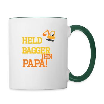 Bagger Held Papa Vater Geschenk zum Geburtstag - Tasse zweifarbig - Weiß/Dunkelgrün - Rechts