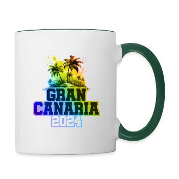 Gran Canaria 2024 Holiday Palm Trees Colorful - Contrasting Mug - white/dark green - Right