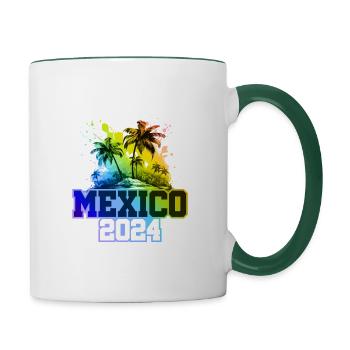 Mexiko 2024 Urlaub Palmen Bunt - Tasse zweifarbig - Weiß/Dunkelgrün - Rechts