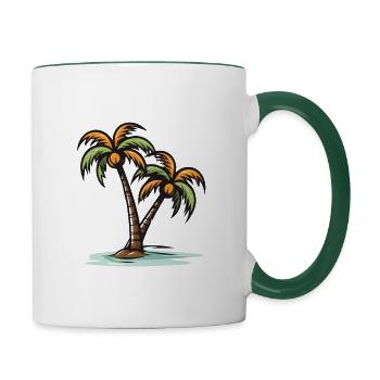 Palmen Insel Sommer - Tasse zweifarbig - Weiß/Dunkelgrün - Rechts