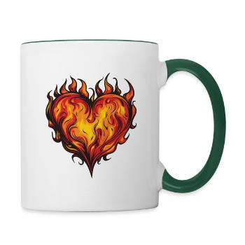 Coeur, Feu, Amour, Flamme - Mug contrasté - blanc/vert foncé - Droite