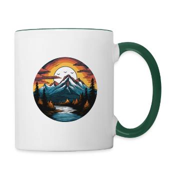 Berge Landschaft Natur Kreis - Tasse zweifarbig - Weiß/Dunkelgrün - Rechts