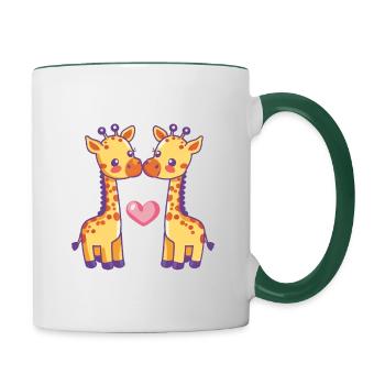 Giraffe Couple Love Couple In Love - Contrasting Mug - white/dark green - Right