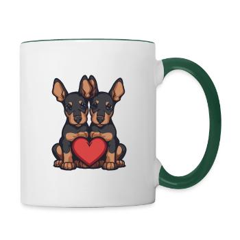 Doberman Chien Couple Amour Couple Amoureux - Mug contrasté - blanc/vert foncé - Droite