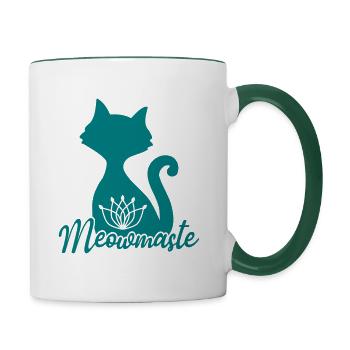 Chat de yoga drôle Om Zen Motif Meowmaste Namaste - Mug contrasté - blanc/vert foncé - Droite