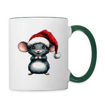 Souris du Père Noël - Mug contrasté - blanc/vert foncé - Droite