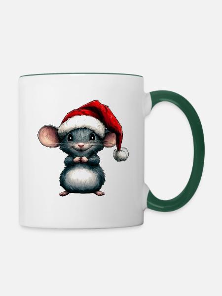 Weihnachtsmann Mäuschen - Tasse zweifarbig - Weiß/Dunkelgrün