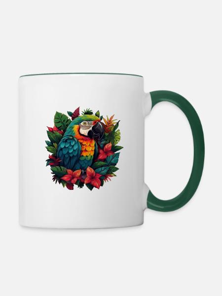 Tropen Papagei - Tasse zweifarbig - Weiß/Dunkelgrün