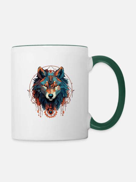 Mystischer Wolfskreis - Tasse zweifarbig - Weiß/Dunkelgrün