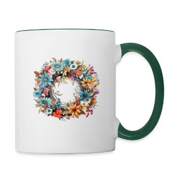 Literarischer Kranz - Tasse zweifarbig - Weiß/Dunkelgrün - Rechts