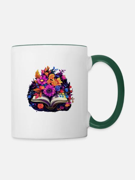 Buchblüten - Tasse zweifarbig - Weiß/Dunkelgrün