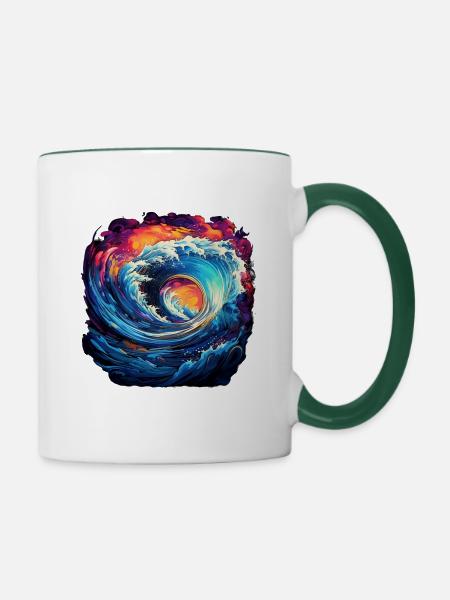 Neon Ocean Odyssey - Tasse zweifarbig - Weiß/Dunkelgrün