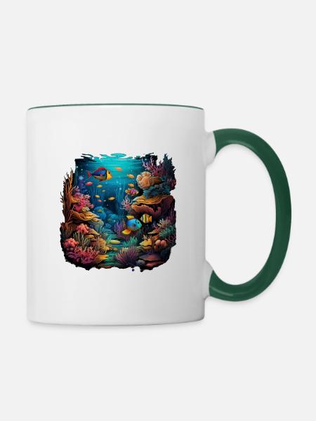 Ozeanische Wogen - Tasse zweifarbig - Weiß/Dunkelgrün