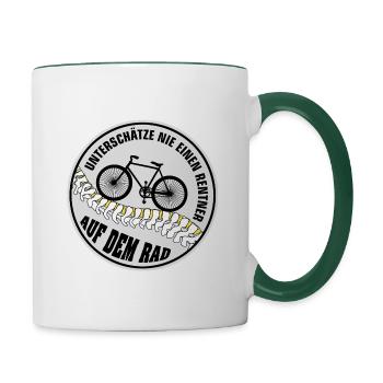 Rentner | Fahrrad | Velo - Tasse zweifarbig - Weiß/Dunkelgrün - Rechts