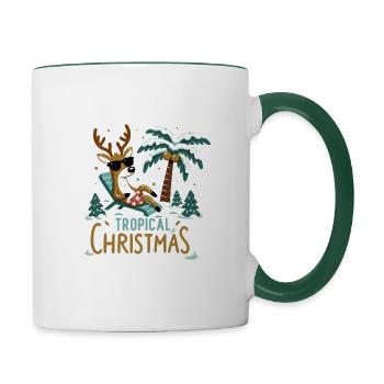 Tropische Weihnachten - Tasse zweifarbig - Weiß/Dunkelgrün - Rechts