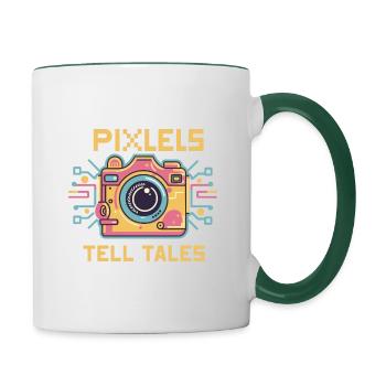Les pixels racontent des histoires - Illustration de l’appareil photo - Mug contrasté - blanc/vert foncé - Droite