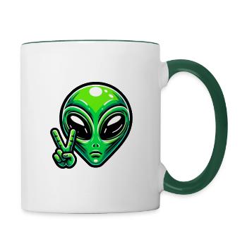Außerirdischer Frieden - Tasse zweifarbig - Weiß/Dunkelgrün - Rechts